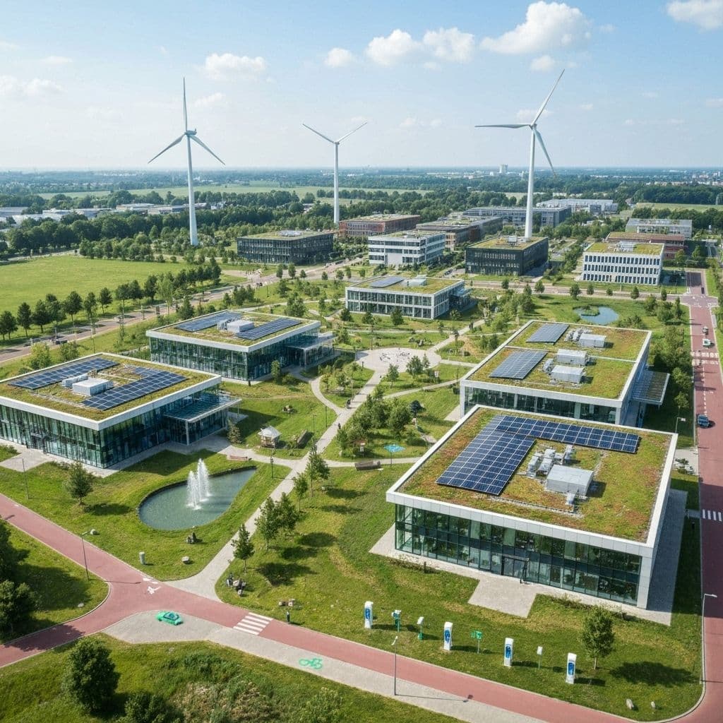 Duurzaam bedrijventerrein met zonne-energie en collectieve infrastructuur